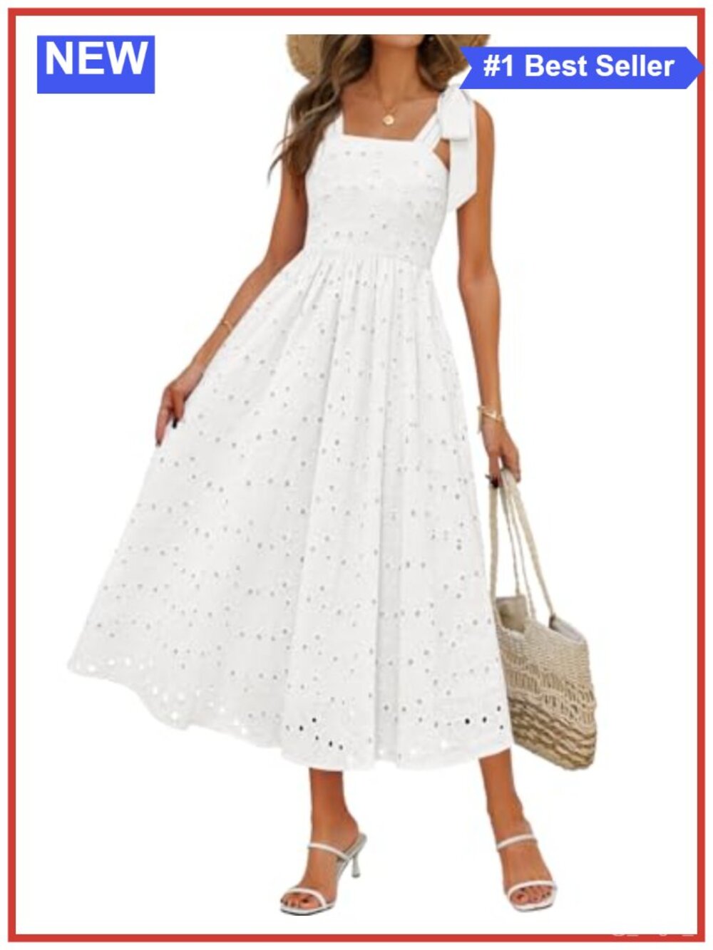 Women's Eyelet Square Neck Sleeveless A Line Flowy Maxi Dress Wedding Guest